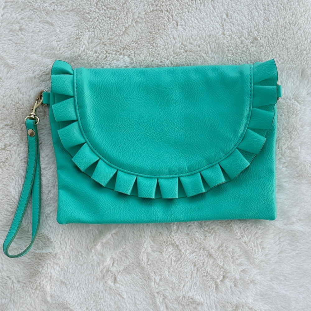 Elegant Turquoise Clutch with Ruffle Detail